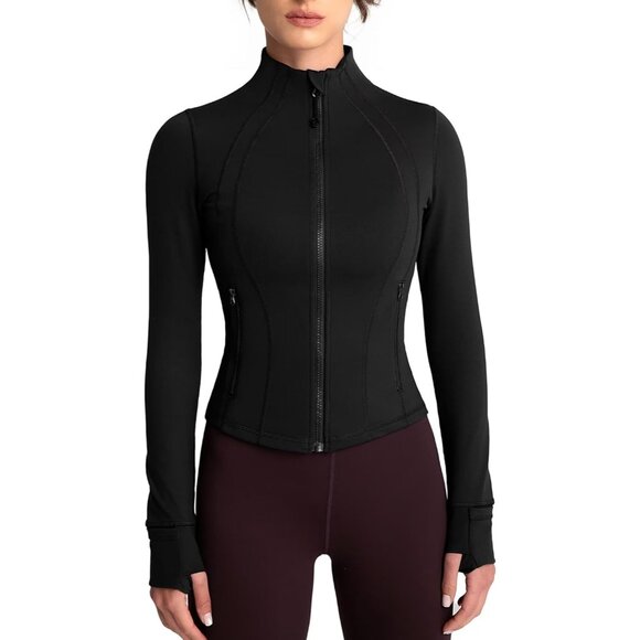 Brand New Women Black Polyamide Zip-Up BBL Fit Workout Running Yoga Jacket - Picture 1 of 6